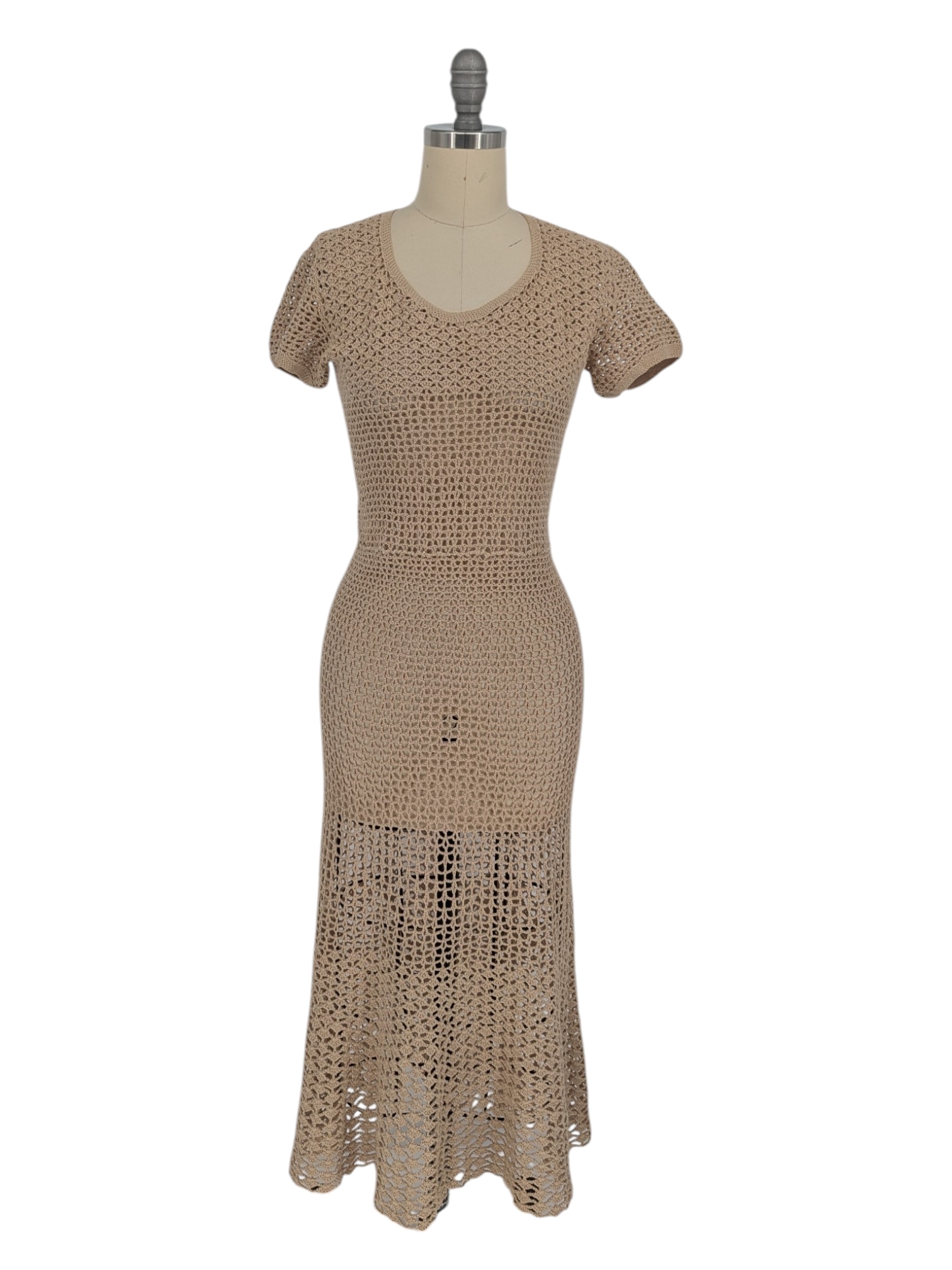 30379 Women's Crochet Mermaid Midi Dress Tan Size Xs/Small Bohemian Western